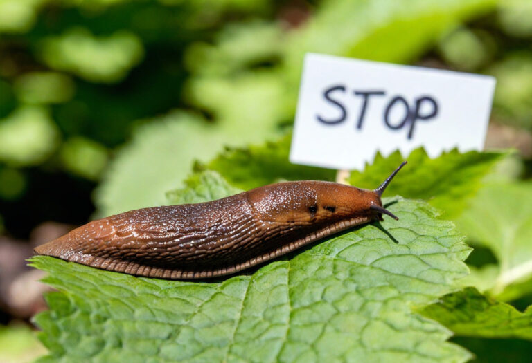 Nacktschnecke mit Stoppschild